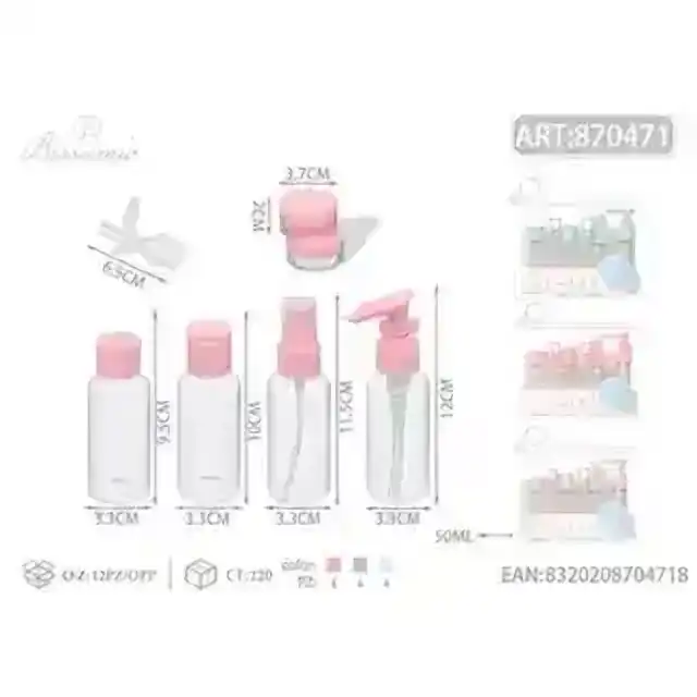 Set contetitori da viaggio 8 pz 50 ml – colori assortiti – articolo 870471