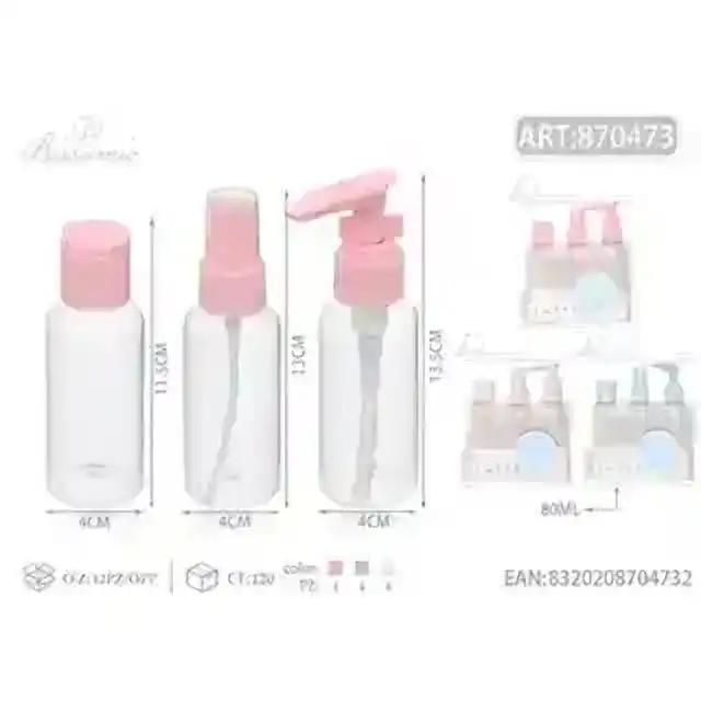 Set bottiglia da viaggio 3 pz 80 ml – colori assortiti – articolo 870473
