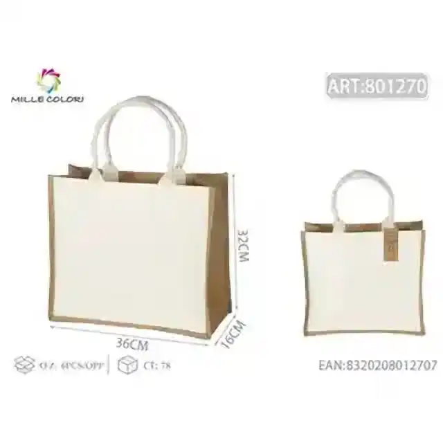 Borsa in juta e tela con manici 36 × 32 × 16 cm – articolo 801270