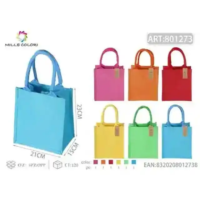 Borsa di juta 21 × 23 × 15 cm colorata – colori assortiti – articolo 801273