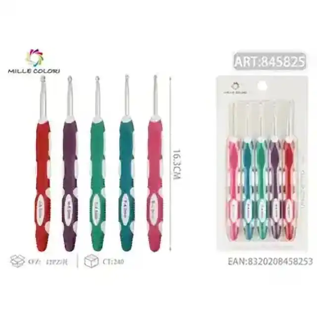 Set 5 uncinetti con impugnatura in plastica e PUnta in metallo, 5 pz – articolo 845825